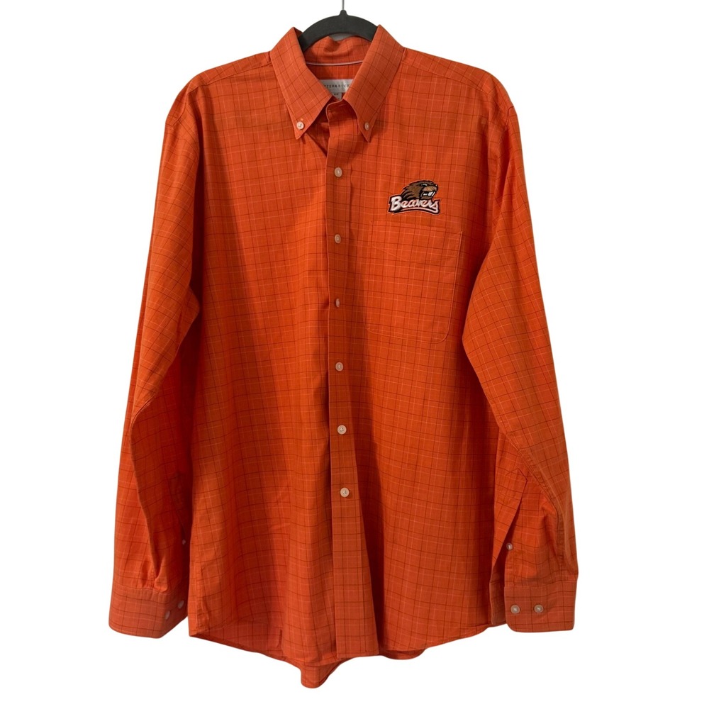 Cutter Buck‎ Shirt Mens M Orange Oregon State Beavers Plaid Button Long Sleeve